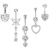 CocCCoon 5 Pcs Stainless Steel Belly Button Bars Set,Navel Piercing Jewelry for Women,Navel belly bars Rings Silver Belly Button Piercing Jewllery,belly button ring,belly button piercing kit