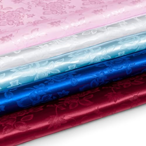 MaiMaiSuan 60" Wide Royal Blue Satin Floral Jacquard Fabric Shiny Silky Satin Fabric by The Yard for Table Runner，Napkins，Wedding，Dress，Bedding Sheet,DIY Crafts，3 Yards