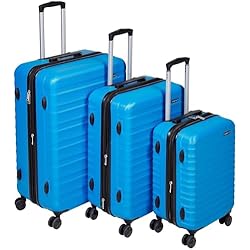 Fun&Basics Maletas Amazon Basics Maleta de viaje rígidaa giratoria, 3 Unidad ( 55 cm, 68 cm, 78 cm), Talla única, Azul claro