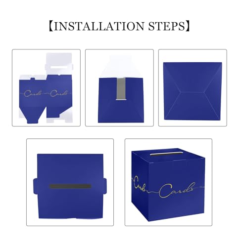 Image of HEIPINIUYE Large Card Box for Party 9.8 inch x 9.8 inch Blue Card Box with Gold Foil Design Envelope Box Gift Card Holder Box for Wedding Birthday Baby Shower Retirement Graduation Party Raffle Box