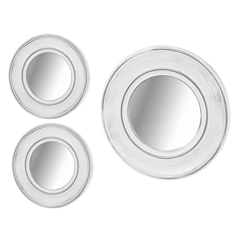 LOLAhome Set de 3 Espejos envejecidos Blancos y Plateados con moldura de plástico PP