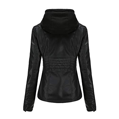 Women's Faux Leather Jacket Biker Coat Motorcycle Jacket with Detachable Hooded2
