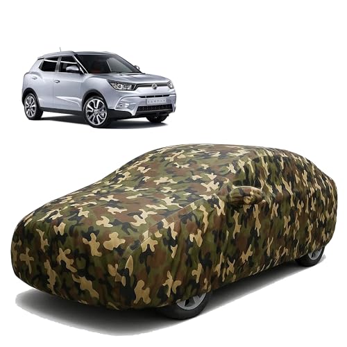 Image of Sulfar 100% Waterproof Car Body Cover Compatible with Mirror for SsangYong Tivoli with Long Lasting Durable Material (Triple Stitched, Full Bottom Elastic, Camouflage Army)