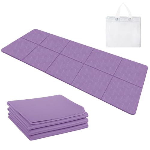 Dwitkul Esterilla de Yoga Plegable, Esterilla de Yoga Ligera de Viaje 183 x 61 x 0,4 cm, Antideslizante Portátil con Bolsa de Transporte para Viajes, Pilates, Deporte