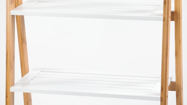 Étagère Porte-Serviettes En Échelle Bambou Relaxdays - 3 Barres & 3 Surfaces De Rangement, 150x50x30 Cm Nature Blanc
