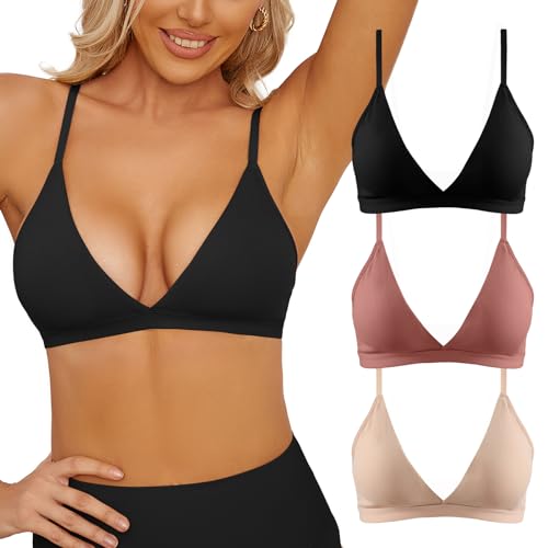 Image of INIBUD Bralette for Women Triangle Cups Adjustable Straps Wireless Bra Deep V Neck Removable Padded Seamless