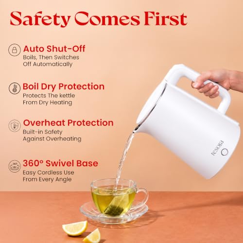 Image of Tesora by Cook with Parul Electric Kettle, 1.8L, 12 Recipes Book Included, 1500W, 100% Stainless Steel Inner Body, Auto Shut-Off, Boil-Dry & Overheat Protection, Cool Touch Double Wall (White)