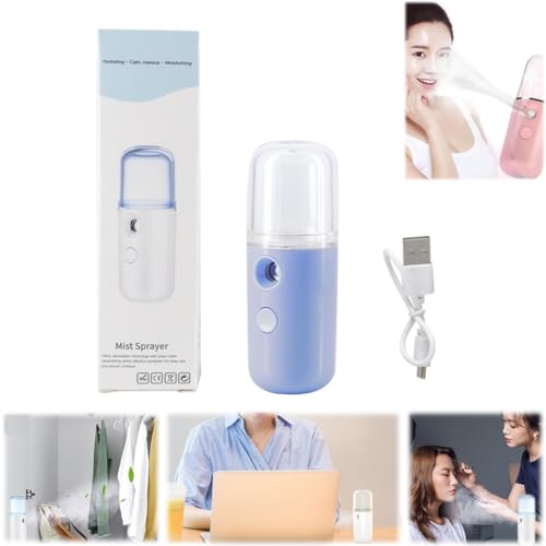 Nano vaporizador facial Mini Mister USB recargable pulverizador de niebla 30 ml tanque de agua visual hidratante e hidratante para el rostro maquillaje diario cuidado de la piel (azul)