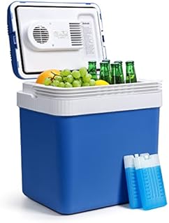 AstroAI 12V Car Cooler 26 Quarts/ 24 Liter, Electric Cooler Portable Thermoelectric Iceless for Travel, Camping, Boat, Vehicles with 2 Ice Packs, ETL Listed (Medium Blue)