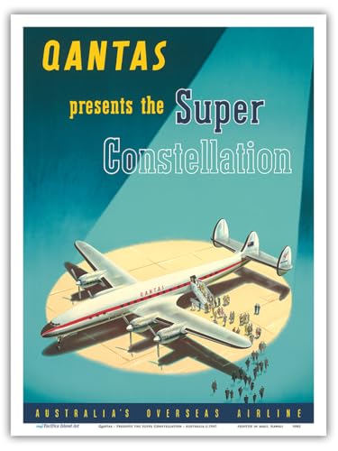Qantas Empire Airways - Presents the Super Constellation - Australia - Vintage Travel Poster c.1947 - Master Art Print (Unframed) 9in x 12in