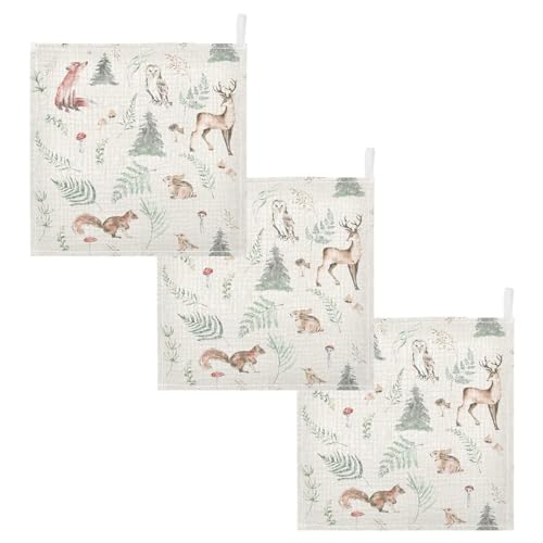 Image of vvfelixl Watercolor Forest Animals Baby Burp Cloths Baby Muslin Washcloths for Boys Girls Cotton Baby Face Towel for Newborn Infants Soft and Absorbent 11.8 X 11.8 in, 5 Pack