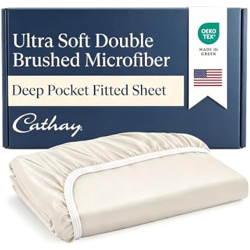 Cathay Home Full Fitted Sheet Only, 14" Deep Pocket Ultra, Coconut Milk