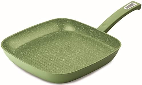 Italian 11" Nonstick Grill Pan for Stove Tops, Granite Coating Square Grill Skillet, Compatible with All Stovetops (Gas, Electric & Induction), PFOA Free, Green, Made in Italy