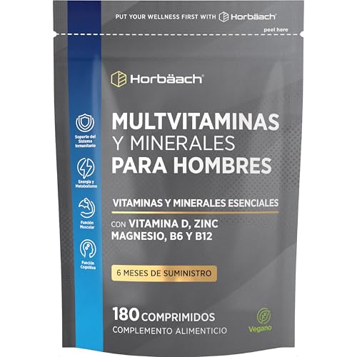 Multivitaminas Hombre | 26 Nutrientes con Vitamina C, D, Boro, Magnesio, Calcio y Más! | 6 Meses de Suministro - 180 Comprimidos Vegetarianos | Horbaach