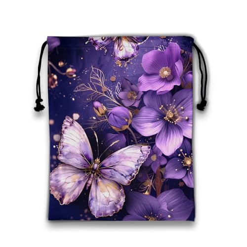 Image of Abstract Flower Butterfly Grip Bags for Gymnasts Purple Adjustable Gymnastics Drawstring Gym Bag