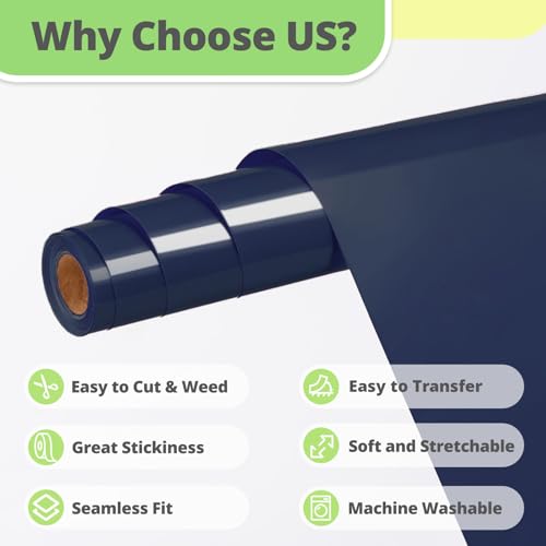 Image of HTVRONT Navy Blue HTV Vinyl Roll - 12 inch x 10ft Navy Blue Iron on Vinyl for All Cutter Machine & Silhouette Cameo, Heat Transfer Vinyl Rolls for t Shirts - Easy to Cut & Weed for Heat Vinyl Design