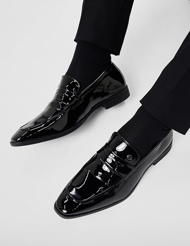 Image of Louis Philippe Men Patent Leather Breathable Lining Material Anti Slip with Heel TPR Sole Formal Slip-on Shoes