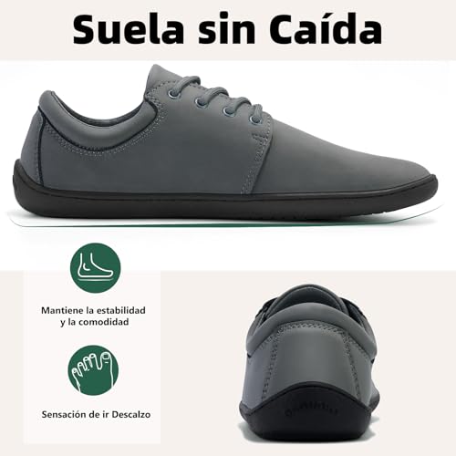 Miniatura 5 de Saguaro Zapatillas Barefoot Hombre Cuero Zapatos Minimalistas Antideslizantes Ligeros Calzado Descalzo Para Casual Trabajo, Noble Ii, Gris 43eu