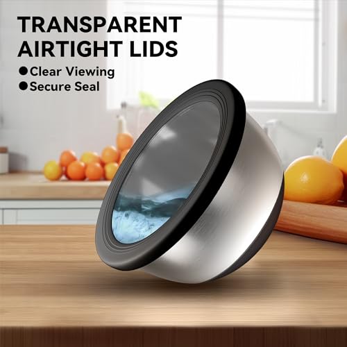 KITEISCAT Stainless Steel Mixing Bowls with Airtight Lids Set of 5, Nesting Mixing Bowls for Kitchen, Black, Dishwasher Safe, Non-Slip, Multi-Purpose for Cooking, Baking, Prepping & Food Storage - Thumbnail 3