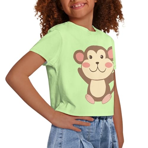 Image of Girls Crop Tops Cute Short Sleeve Shirts Fashion Tees for Kids Casual Crewneck Blouses Size 8-16 Years