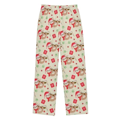 ZZXXB Merry Christmas Sloth Lamps Boys Long Pants Soft Trousers Elastic Waist Kids Lounge Bottoms with Pockets S-XL