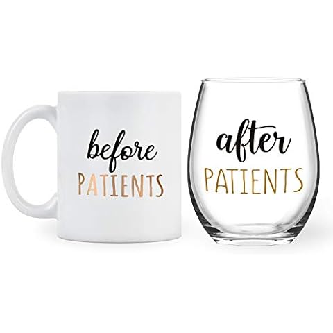 Gtmileo Before Patients, After Patients 11 oz Coffee Mug and 15 oz Stemless Wine Glass Set for Nurse, Doctor, Dentist, Dental, Physician, Hygienist Cover