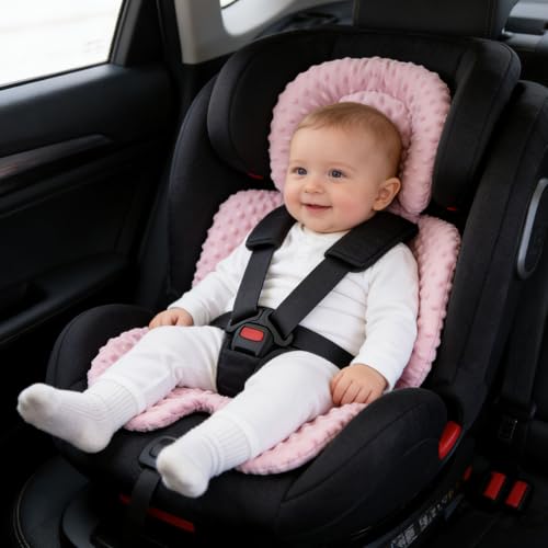 Image of KAKIBLIN Infant Car Seat Insert, Carseat Head Insert & Body Support for Newborn, 2-in-1 Reversible Newborn Car Seat Cushion, Soft Stroller Insert for Car Seats, Bouncer, Strollers, Swing (Pink)
