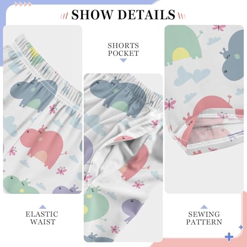 Hippo Butterfly Boys Long Pants Soft Trousers Elastic Waist Kids Lounge Bottoms with Pockets S-XL4