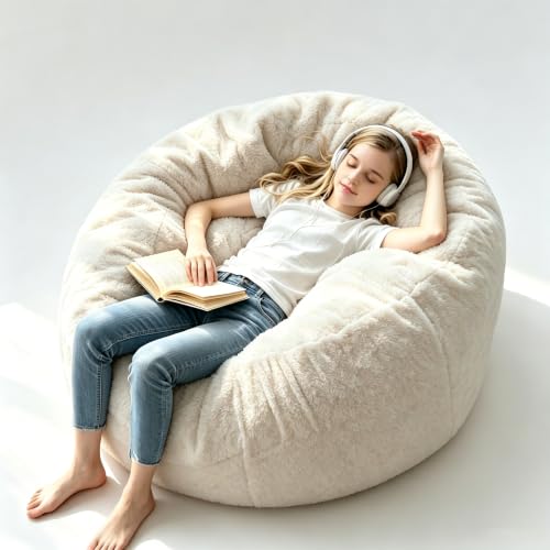 Image of Beanbags for Adults,3FT,beanbag Chair with Filler，Memory Foam Bean Bag Chair，Plush Bean Bag Chair，mueble para sala modernos，Suitable for Bedroom Balcony Games Leisure Reading Chair (Apricot, 3 Foot)