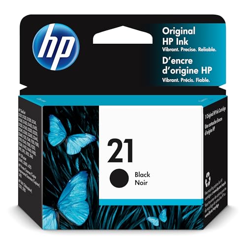 HP 21 Black Ink Cartridge | Works with HP DeskJet D1300, D1400, D1500, D2300, D2400, F300, F2100, F2200, F4100, 3900; OfficeJet J3600, 4300; PSC 1410; Fax 1250, 3180 Series | C9351AN