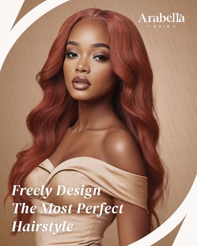 Image of Arabella Reddish Brown 5x6 Wear and Go Glueless Wigs Auburn Human Hair Pre Plucked Pre Cut Body Wave 230% Density Color Lace Front Wigs Human Hair for Black Women Bleached Knots 24 inch
