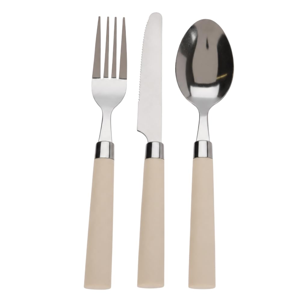 Envenzo 12 Piece Cutlery Set for 4 People, Stainless Steel Knife Fork and Spoon Set with Coloured Handles, Cream