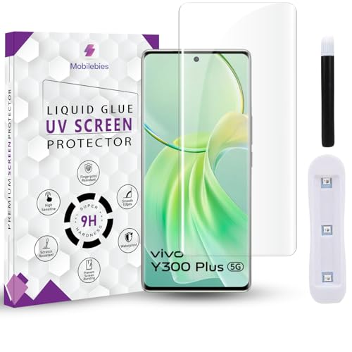 Image of Premium HD+ UV Tempered Glass Screen Protector For Vivo Y300 Plus (6.78 Inch, Pack of 1) Full Adhesive UV Curved Screen Protector Case Friendly HD Clarity with installation kit & Guide