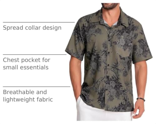 Image of Men Hawaiian Shirt Short Sleeve Summer Beach Button Down Shirts with Pocket