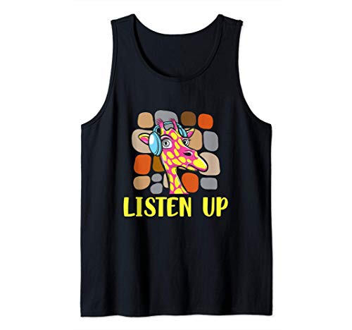 Listen Up Giraffe Funny Music Vintage Lover Camiseta sin Mangas