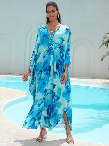Image of KEYLORTING Plus Size Kaftan Dress Women, African Moo Moo Print Caftan, Batwing Dress, Beach Cover Up for Party and Loungewear