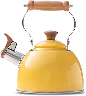 ROCKURWOK Yellow Tea Kettle, 1.6 QT / 50 OZ, Whistling Teapot for Stovetop, Wooden Handle for Cool Toch