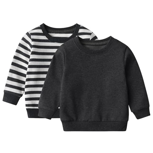 Tearfuty Baby Boys Long Sleeve T Shirt Black + Striped Long Sleeve Top Pack of 2