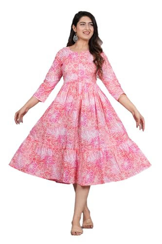 Image of Kuruti B Sheets Women's Cotton Floral Printed Regular Fit Anarkali Kurta for Women