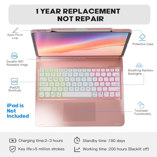 Image of BABG Keyboard Case for iPad Air 13 inch(M3 /M2)&iPad Pro 13(M5 /M4),iPad Pro 12.9(6th /5th /4th /3rd Gen) Case with Keyboard,360 Rotatable,Toupad,Backlits,Pencil Charging-Light Pink