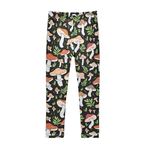 Wild Mushrooms on Black Girls Leggings,Workout Leggings for Girls Toddler Athletic Leggings Size for 3-10T
