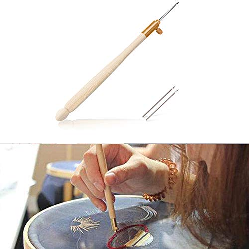 Aeakey Wooden Handle Tambour Crochet Hook with 3 Needles French Crochet Embroidery Beading Hoop Sewing Tool Set DIY Craft (Metal)