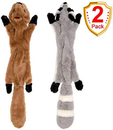 SHARLOVY Stuffingless Dog Toys, Stuffing Free Dog Chew Toys Set with Squirrel and Raccoon Squeaky Plush Dog Toy for Medium and Large Dogs 2Pack-24Inch