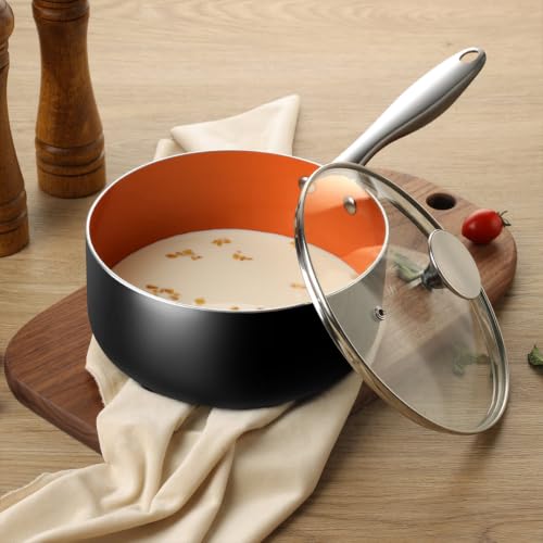 Image of MICHELANGELO 1 Quart Saucepan with Lid, Ultra Nonstick Coppper Sauce Pan with Lid, Small Pot with Lid, Ceramic Nonstick Saucepan 1 Quart, Small Sauce Pot, Copper Pot 1 Qt, Ceramic Sauce Pan - 1 Quart