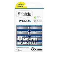 Schick - Hydro 5 for Men | Razor Blade Refills | 8 Pack | Hydrating Gel Pools | Aloe & Menthol | 5 Blade Cartridges with Skin Guards