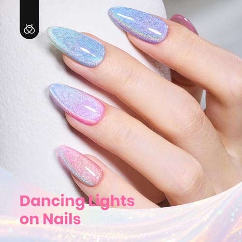 Image of Beetles Cat Eye Gel Nail Polish Set, 6 Colors Rainbow Cat Eye Gel | Pink Blue Green Purple Orange Magnet Soak Off UV Iridescent Halo Collection Salon Nail Art Manicure Gift for Women