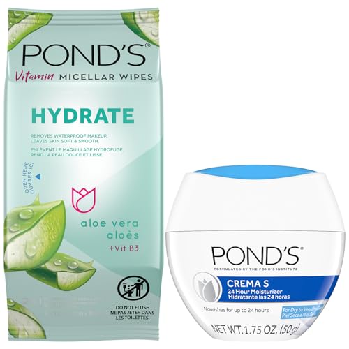 PONDS Hydrate Makeup Remover Wipes Vitamin Micellar + Crema S 24H Facial Moisturizer with Botanical Extracts Travel Essentials