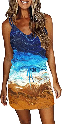 Women Summer Casual Striped Dress Sleeveless Halter Strap Straight Boho Dress With Pockets #TOP11