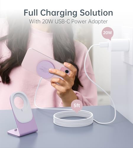 Image of Magnetic Wireless Charger for iPhone 17-12 Series + Aluminum Charger Stand | Mag Charger+20W USB C Adapter, Fast Wireless Charging Stand /Pad with 5ft USB-C Cable for iPhone 17 /16 /15 /14 /13 /12, Airpod Pro