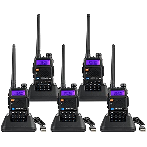 Retevis RT5R Hunting Walkie Talkies, Professional 2 Way Radio Long Distance with Emergency Alarm, VOX, FM, 128 CH, Shooting Radios for Hunting, Emergency Rescue (Black, 5Pcs)